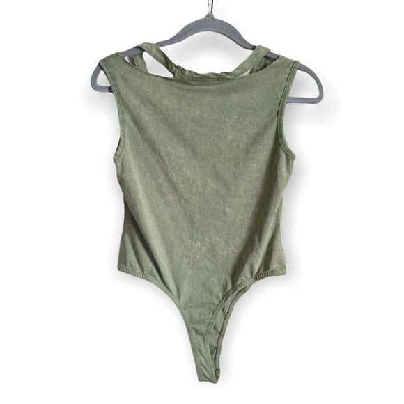 Missguided Green Acid Wash Cutout V Neck Bodysuit Size Medium - Picture 2 of 6